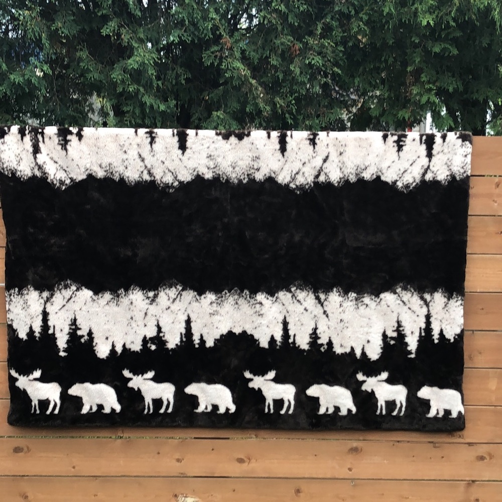 Woodland themed Satin lined faux fur sherpa blanket